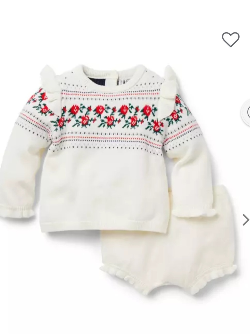 Janie and Jack Baby Cream Fair Isle Rose Matching Set Sweater and Bloomer 0-3 mo